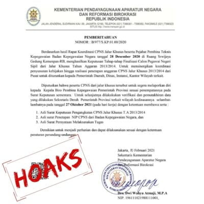 Harus Melalui Tahapan Seleksi, Kemenpan RB: Tidak Ada Pengangkatan CPNS Tanpa Tes 1