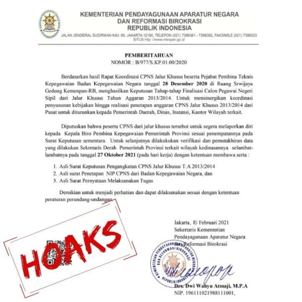 SURAT-PENGANGKATAN-CPNS-PALSU Harus Melalui Tahapan Seleksi, Kemenpan RB: Tidak Ada Pengangkatan CPNS Tanpa Tes 5