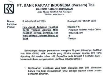 Hak Jawab BRI Terkait Dugaan Hilangnya Sertifikat Hak Milik (SHM) sebagai Agunan 16