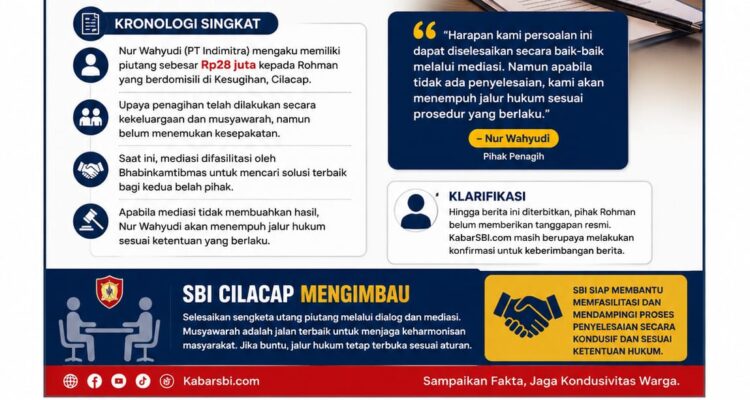 Tagihan Rp28 Juta Belum Terselesaikan, Sengketa Utang Piutang di Cilacap Diupayakan Melalui Mediasi Sebelum Jalur Hukum 3