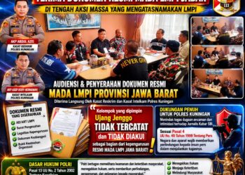 Kasat Reskrim dan Kasat Intelkam Polres Kuningan Terima Dokumen Resmi MADA LMPI Jabar, di Tengah Aksi Massa yang Mengatasnamakan LMPI Oleh Ujang Jenggo Cs 20