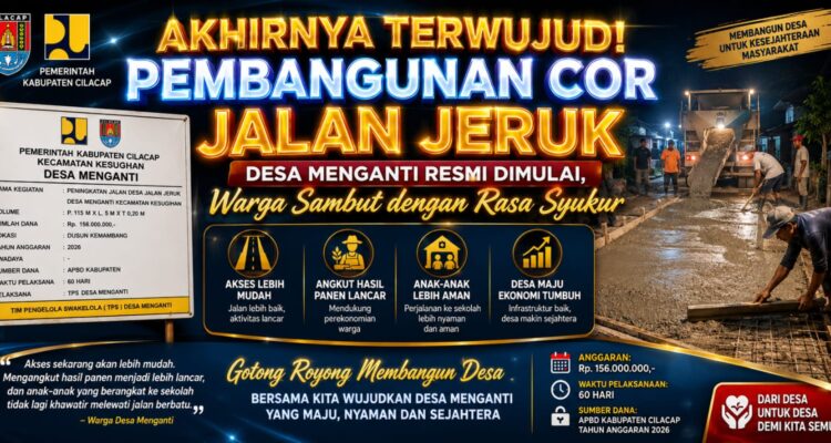 Akhirnya Terwujud! Pembangunan Cor Jalan Jeruk Desa Menganti Resmi Dimulai, Warga Sambut dengan Rasa Syukur 1