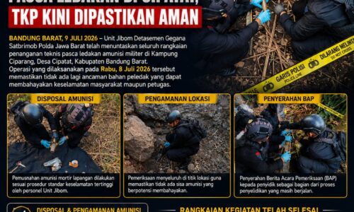 IMG-20260709-WA0007 Tim Jibom Gegana Polda Jabar Rampungkan Penanganan Amunisi Pascaledakan di Cipatat, Lokasi Dinyatakan Aman 2