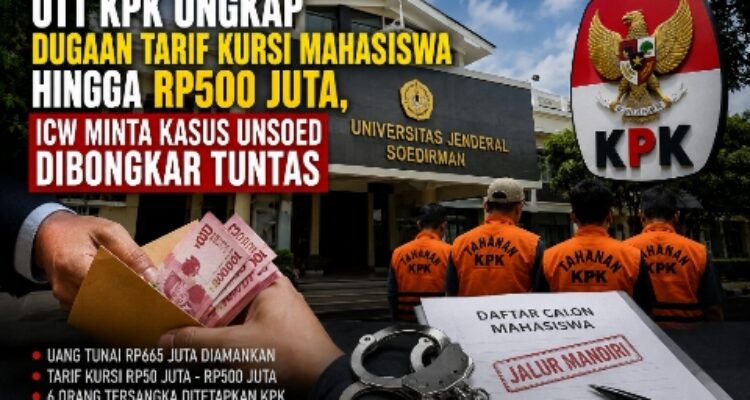 OTT KPK Ungkap Dugaan Tarif Kursi Mahasiswa hingga Rp500 Juta, ICW Minta Kasus Unsoed Dibongkar Tuntas 1
